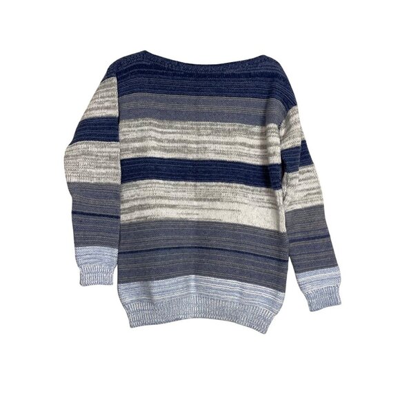 Celtic & Co. Women's Striped Sweater Made in Scotland blue grey white fine knit - Picture 2 of 6